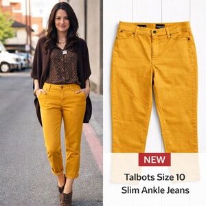 Talbots Slim Ankle Jeans Mustard Yellow Size 10P Mid Rise NWT